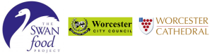 Logos of The Swan Food Project, Worcester City Council and Worcester Cathedral